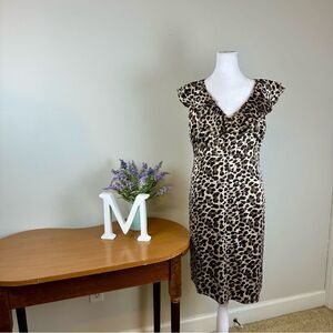 Gianni Bini Silk Sleeveless Ruffle Collar Cheetah Print Dress - Size 6 - EUC